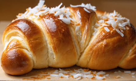 découvrez notre délicieuse brioche roulée, moelleuse et parfumée à la noix de coco, parfaite pour un petit-déjeuner gourmand ou une pause sucrée.