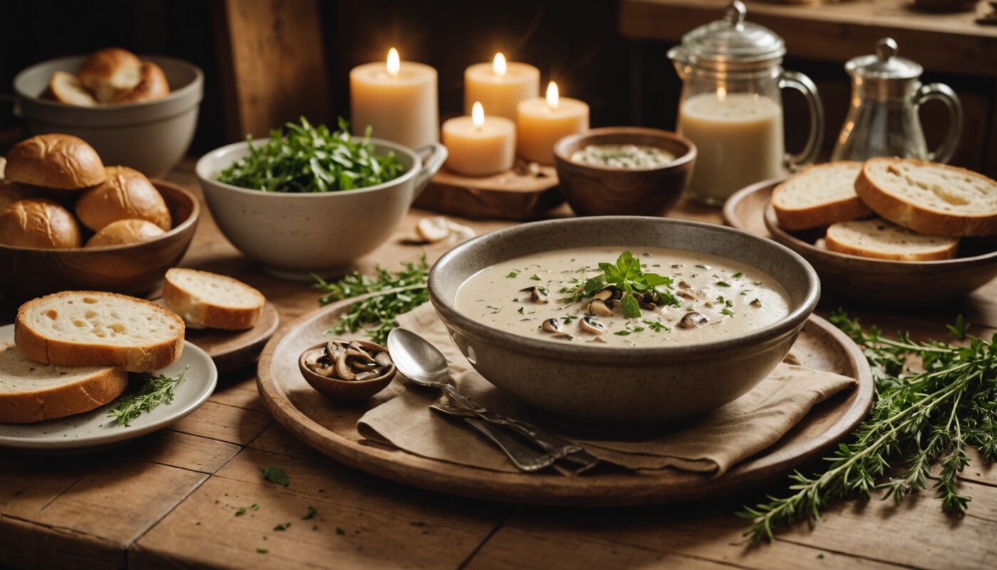 Délicieux velouté crémeux aux champignons savoureux