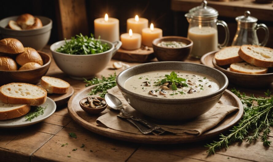 Délicieux velouté crémeux aux champignons savoureux
