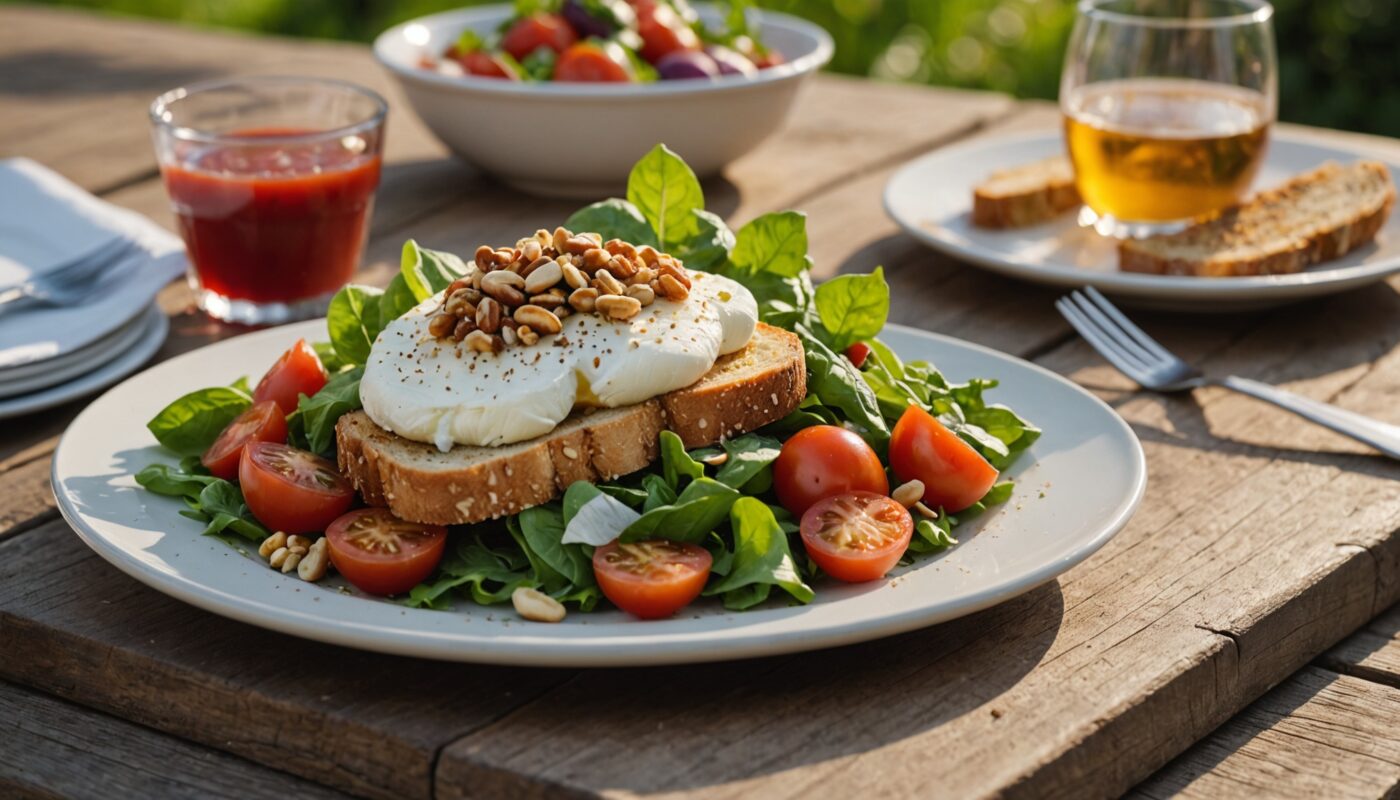 Délice Estival : Salade Croquante de Noix & Tartine Fondante Tomate-Mozzarella