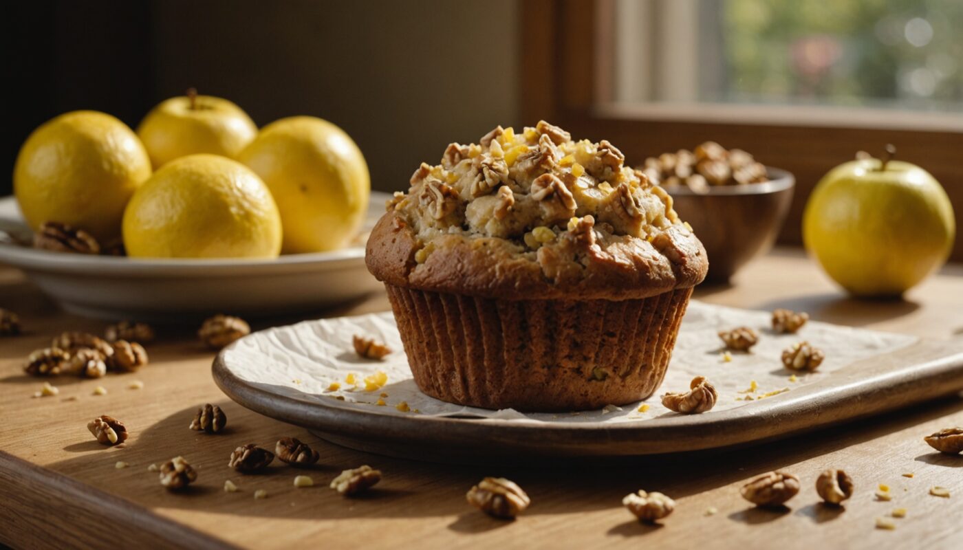 Délice acidulé : Muffins aux pommes, noix croquantes et zestes de citron