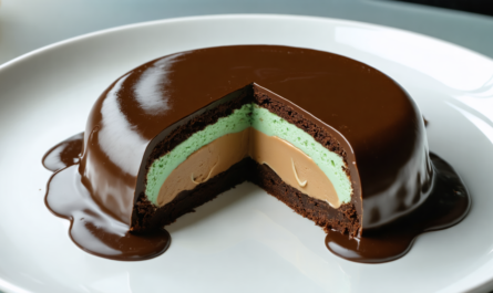 savourez notre délice fondant chocolat-menthe, garni d'un cœur onctueux au beurre de cacahuète pour une explosion de saveurs irrésistible.