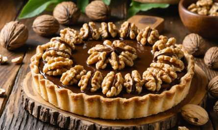 découvrez notre tarte chocolat-noix irrésistible, riche en saveurs gourmandes et fondante grâce au beurre de cacao. un délice parfait pour les amateurs de douceurs authentiques.