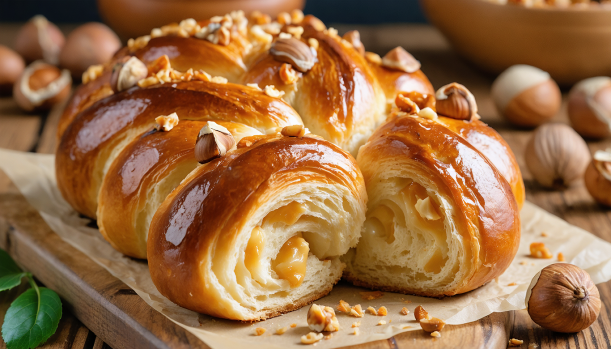 découvrez notre recette gourmande de brioche roulée aux éclats de noisette, pour un délice moelleux et croustillant à chaque bouchée.
