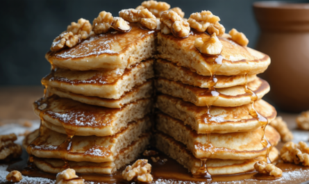 découvrez nos pancakes légers au cacao, parsemés d'éclats de noix croquants, pour une texture fondante et un plaisir gourmand à chaque bouchée.
