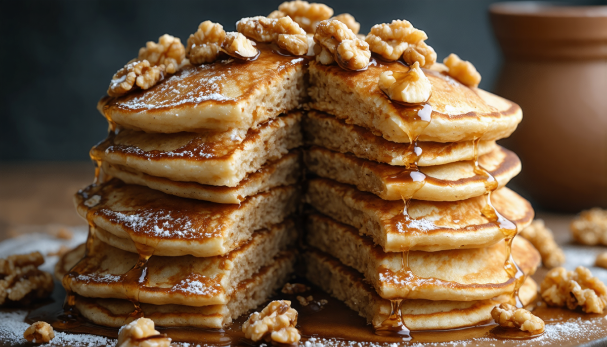découvrez nos pancakes légers au cacao, parsemés d'éclats de noix croquants, pour une texture fondante et un plaisir gourmand à chaque bouchée.