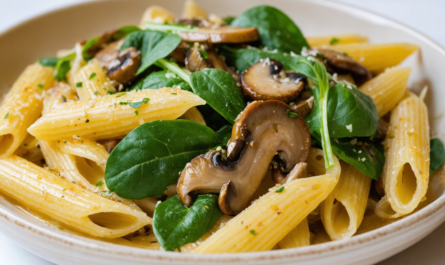 découvrez notre recette de penne savoureuses aux épinards frais et champignons délicats, idéale pour profiter des pâtes de saison avec des ingrédients frais et naturels.