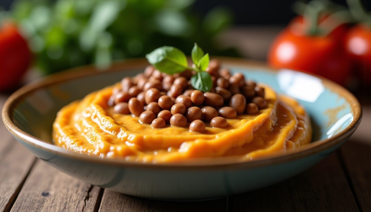 Crème onctueuse de lentilles aux saveurs ensoleillées des tomates séchées