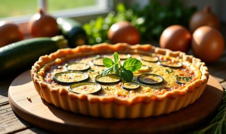 Délicieuse quiche sans pâte aux courgettes et oignons fondants