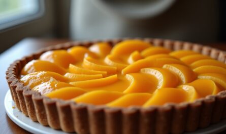 Délice léger : Tarte gâteau à la pêche sans une trace de beurre