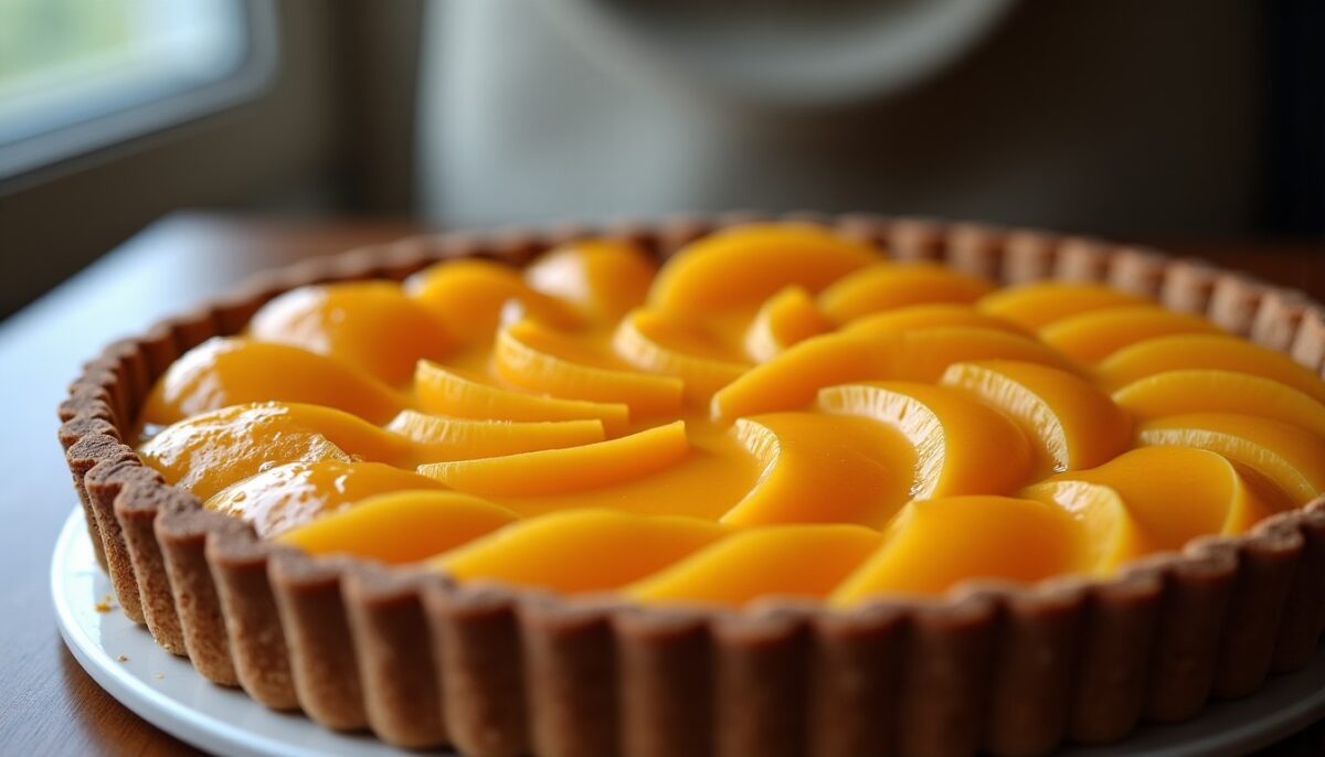 Délice léger : Tarte gâteau à la pêche sans une trace de beurre