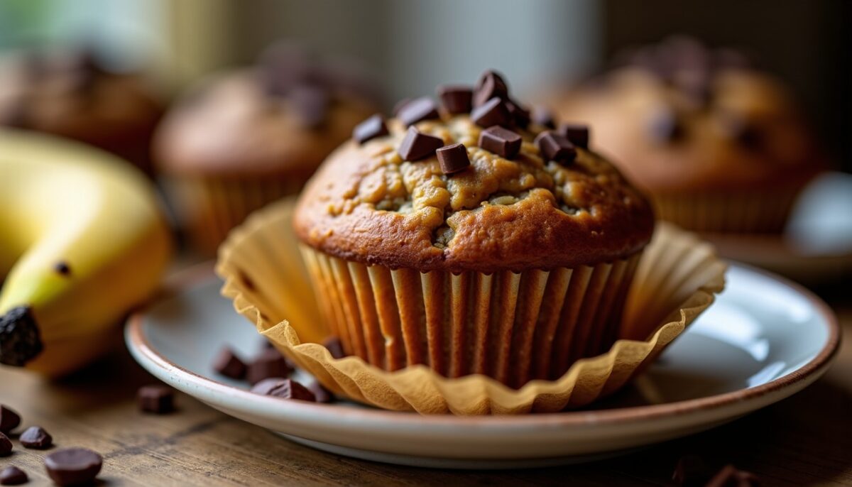 Muffins moelleux au pain à la banane et éclats de chocolat