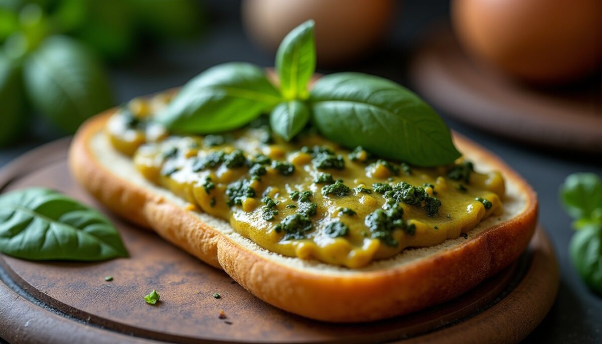Pain rapide à la semoule parfumé au pesto maison