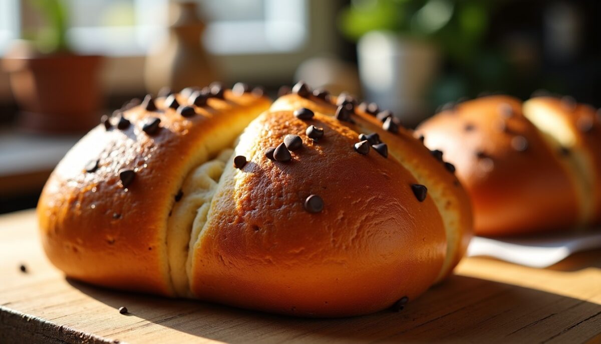 Douce brioche moelleuse parsemée de délicieuses pépites de chocolat
