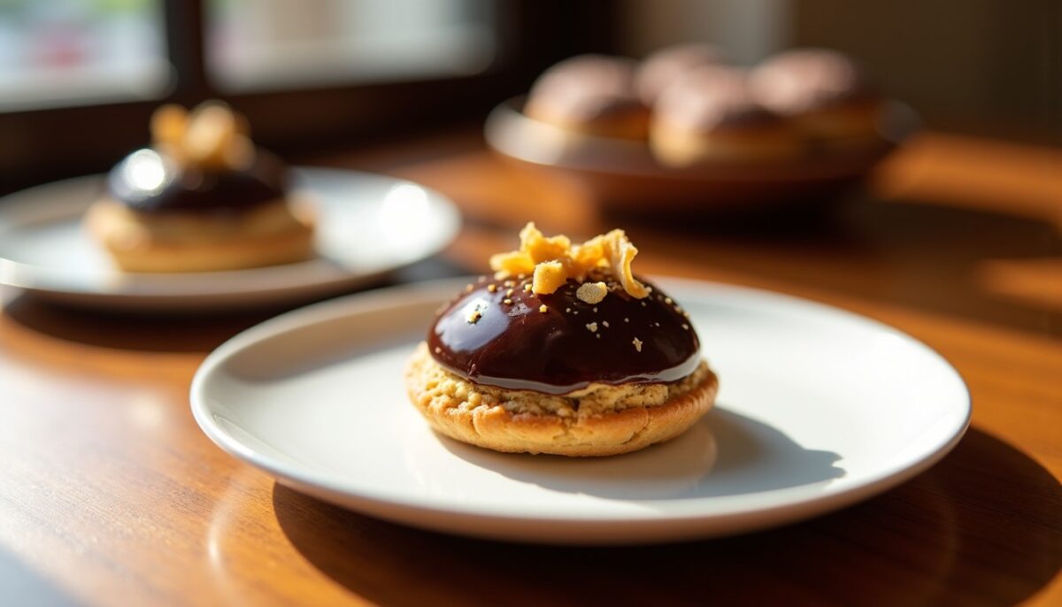 Délices miniatures : choux chocolat et éclats de gingembre