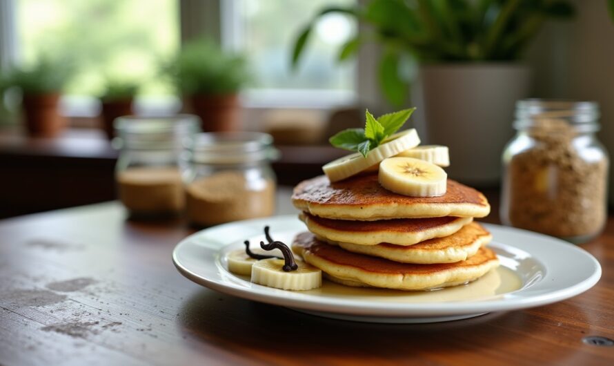Délicieux pancakes banane-vanille à la farine complète, naturellement sans sucre ajouté