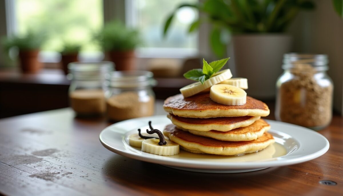 Délicieux pancakes banane-vanille à la farine complète, naturellement sans sucre ajouté